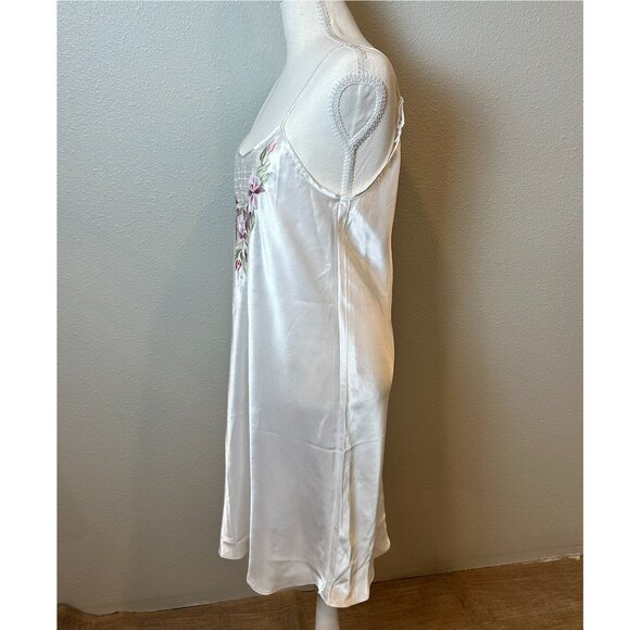 Vintage Silk Embroidered Slip Dress K-L Komar Floral Nightgown Medium - Picture 2 of 10